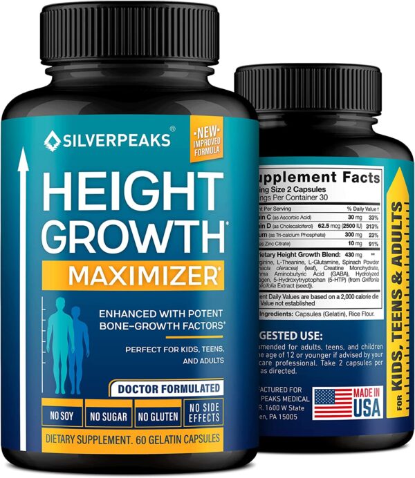 Height Growth Maximizer – Natural Height Pills to Grow Taller – Made in USA – Growth Pills with Calcium for Bone Strength – Get Taller Supplement That Increases Bone Growth – Free of Growth Hormone