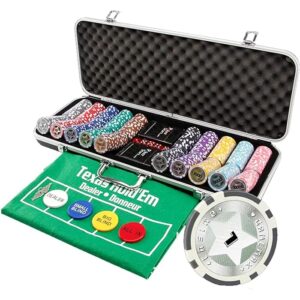 JUNEJULY 14g Custom Poker Chips Set 500 PCS Clay Composite Chip, Aluminum Case/Black ABS Case, Monte Carlo Poker Chip Texas Holdem Blackjack for Casino Gambling Games