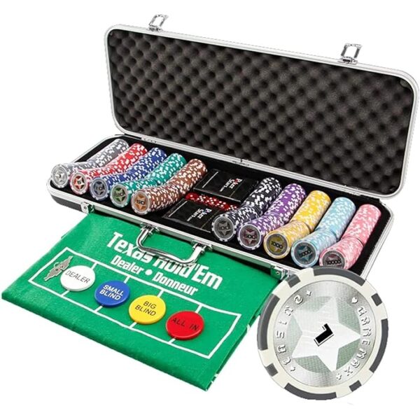 JUNEJULY 14g Custom Poker Chips Set 500 PCS Clay Composite Chip, Aluminum Case/Black ABS Case, Monte Carlo Poker Chip Texas Holdem Blackjack for Casino Gambling Games